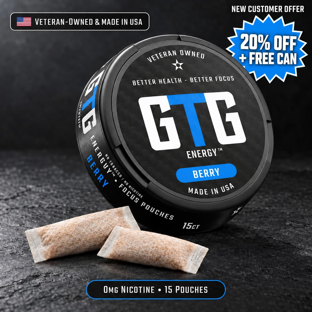 GTG Berry energy pouches with the new customer 20 percent off and free-can offer